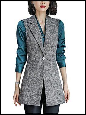 Sleeveless Vest Blazer Fully Lined Open Front Work Office